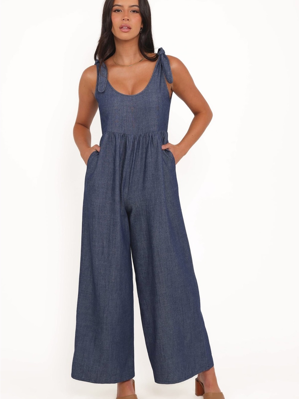 Petal & Pup Dark Indigo Tie-Shoulder Wide-Leg Denim Overalls